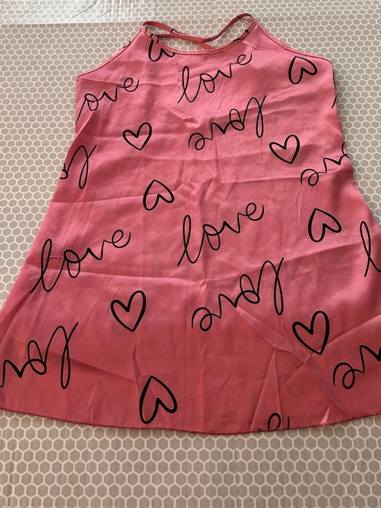 None Other - Pink 'Love' Heart Print Tank Night Gown.  Size L